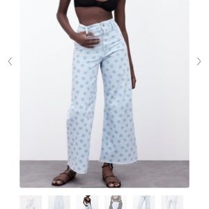 Zara size 8 high rise straight leg jeans blue daisy floral print